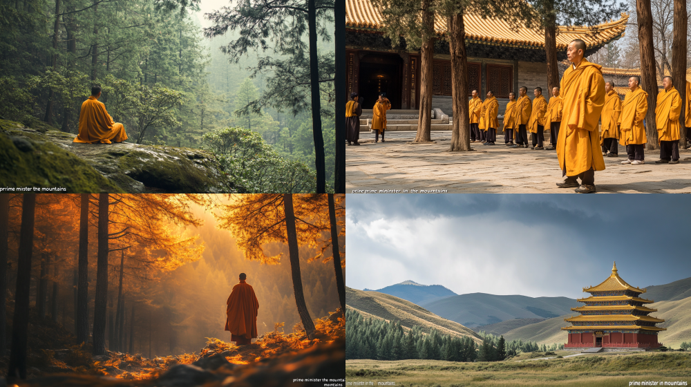 A monk made a vow in front of the dilapidated copper tile hall on the golden roof at an altitude of meters, leading the monks to chisel mountains and pave roads, and plant 100000 pine and cypress trees. The towering ancient trees of Gudelin still shield pilgrims from the scorching sun, and the ringing bell of Shengji Temple witnesses the legendary preaching of this "prime minister in the mountains". 3079 --ar 16:9