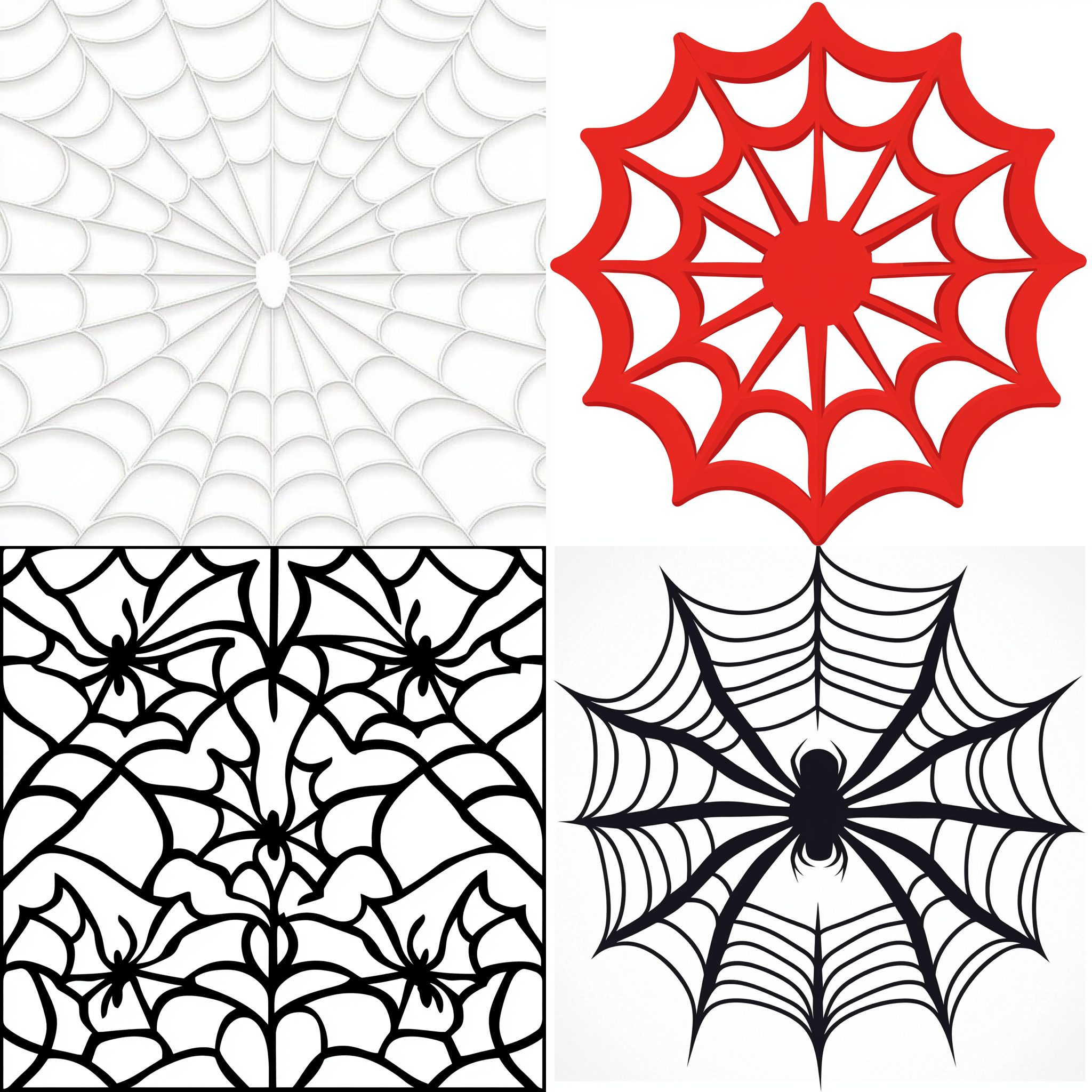 colored, heavy lines, cartoon style, flat illustration, line art, no shading, white background，damaged spider web。 --chaos 100