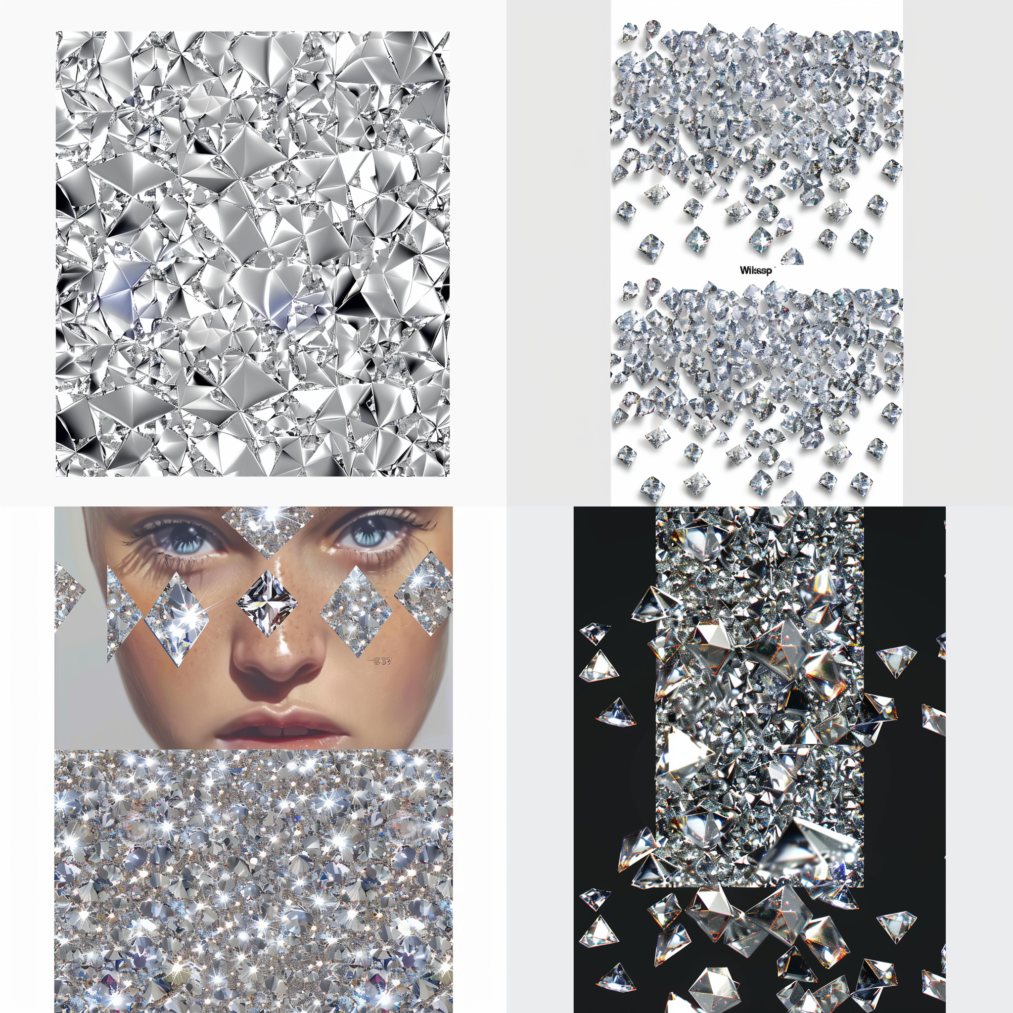 < https://oc.superx.chat/img/1746758546033.png > Ultra-realistic, countless platinum-toned tiny diamonds of identical size, randomly scattered on transparent background, front view, precise geometric facets with sharp reflections, studio lighting, high contrast highlights, no overlap, crisp edges, 8K resolution, minimalist, PNG   --ar 1:1   --v 6