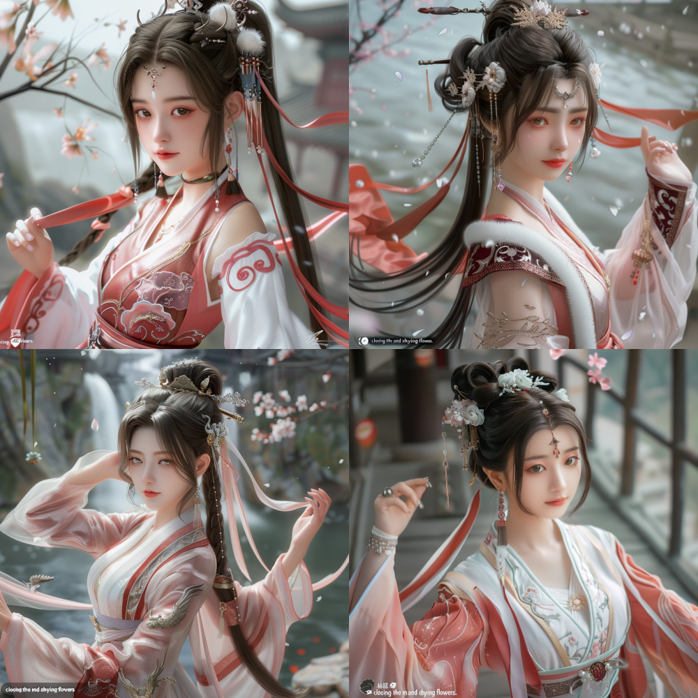 < https://oc.superx.chat/img/1759410489747.png > A breathtakingly realistic photograph: inspired by the reference image, depict a graceful figure resembling the Three Holy Mothers, embodying the ethereal elegance of ancient Chinese aesthetics. She should exude the enchanting charm of a youthful, demure beauty akin to Chang'e, with a captivating presence that evokes the essence of "closing the moon and shying flowers." Her posture is elegant, featuring a double ponytail styled atop her head, adorned with grand crystal hairpins and a flowing floral hair ribbon that enhances her allure. Emphasize the aesthetics of classical attire, showcasing a luxurious and intricately embroidered gown in shades of pristine white with delicate hints of soft red, reflecting the grandeur of celestial beings in a martial arts fantasy. The neckline should be subtly accented with grey borders, ensuring a tailored and refined silhouette without excess fabric. Her skin should radiate a lifelike quality, with a three-dimensional presence, captured in an upper body portrait with a 9:16 aspect ratio. Set in a breathtaking scene at a cascading waterfall, she gracefully gestures with her arms, embodying fluid motion against a dimly lit, misty backdrop that enhances her otherworldly essence. The image should be captured up close, emphasizing contour and texture, rendered in 32k resolution with a matte finish. The skin texture should reveal fine details, such as pores, showcasing the importance of sampling and sub-micron skin quality. Utilize a Sony FE 85mm f/1.4 GM master lens, with a wide f/1.4 aperture for sharp focus and shallow depth of field, creating beautiful bokeh and an intense sense of dimensionality. The rendering should be based on physically-based rendering (PBR) techniques, incorporating subsurface scattering and ray tracing for volumetric light, with vibrant and saturated colors reminiscent of a Samsung Dynamic AMOLED display. The overall aesthetic should be strikingly beautiful, free from any AI artifacts, featuring an upper body close-up with a bird's-eye view, depth of field, symmetrical composition, and a second-person perspective, presented in UHD clarity! --v 6