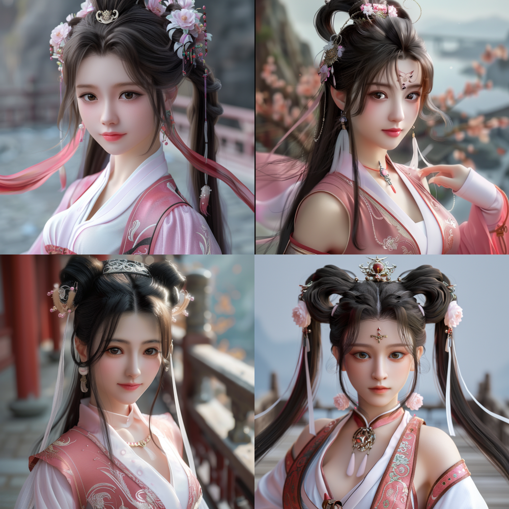 < https://oc.superx.chat/img/1759411525726.png > Create a stunning representation inspired by the reference image: a realistic beauty embodying the elegance of Bixia Yuanshen and the grace of Chang'e. She has dual ponytails adorned with delicate curls, wearing a stylish martial arts outfit predominantly white with hints of soft pink. Her figure is slender with perfect curves, and the attire is form-fitting, accentuating her silhouette without being cumbersome. Set against the backdrop of an expansive mountain dojo viewing platform, she is captured in a graceful, dynamic pose, with a close-up perspective that highlights her beauty, in a second-person viewpoint, rendered in UHD quality. --v 6