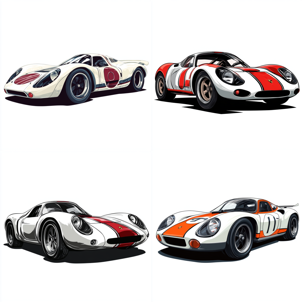 porsche 907 in comic style with white background