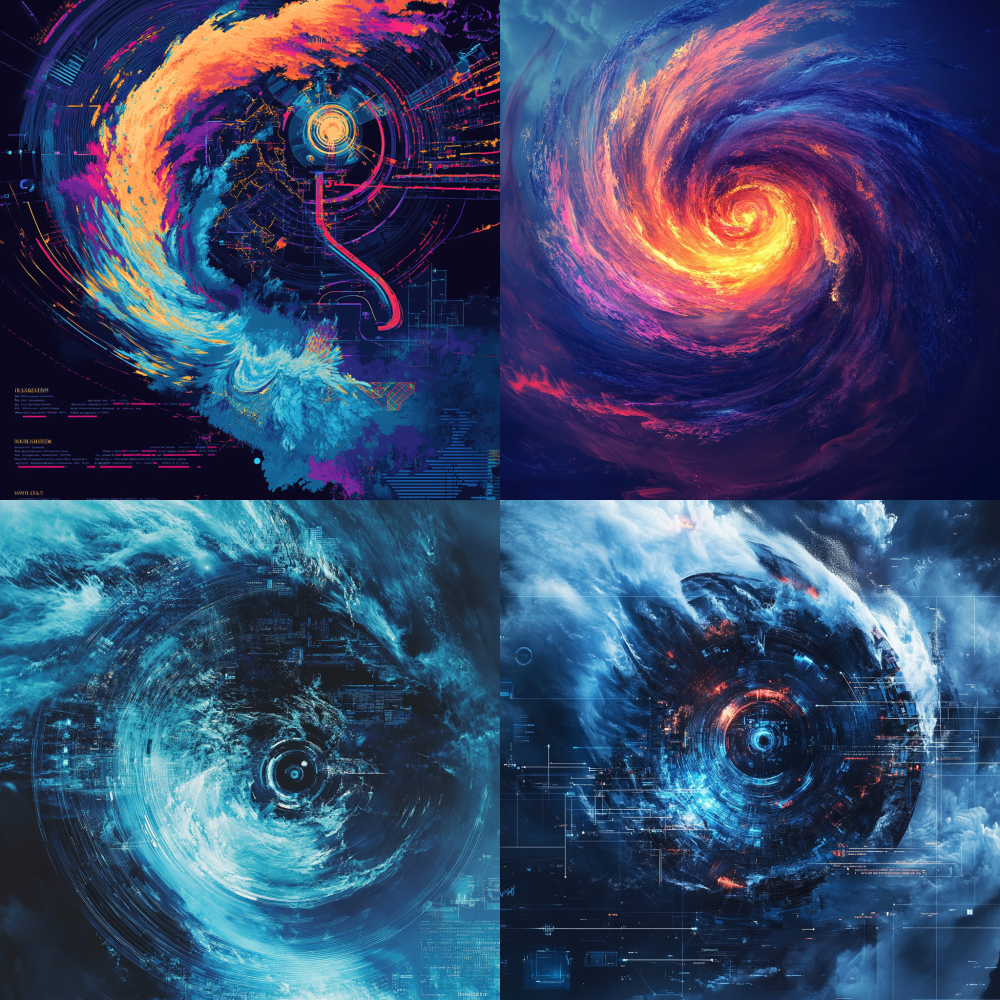 Design a main visual for the theme activity of Hurricane Action by combining artificial intelligence and hurricane elements