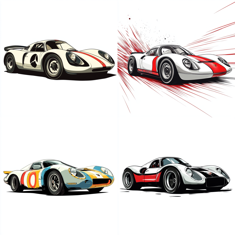 porsche 907 in comic style with white background