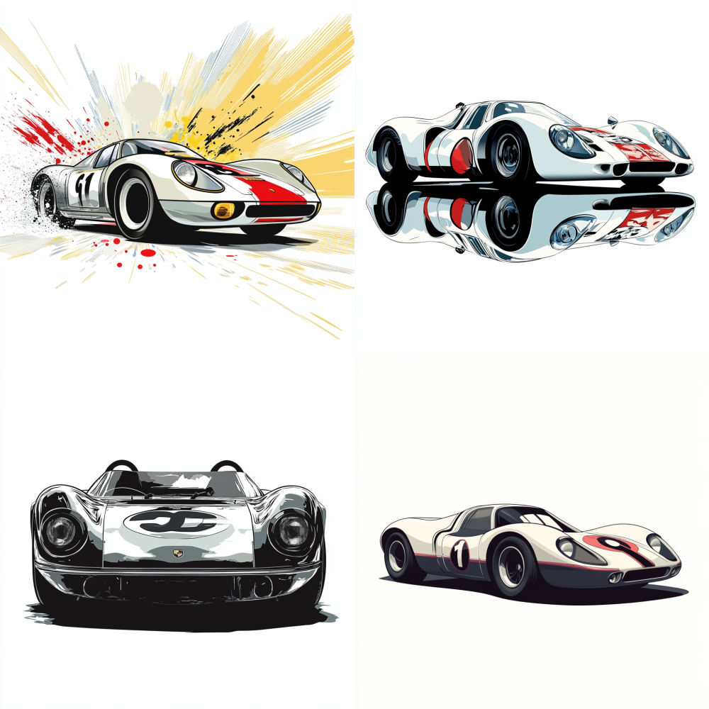 porsche 908 in comic style with white background