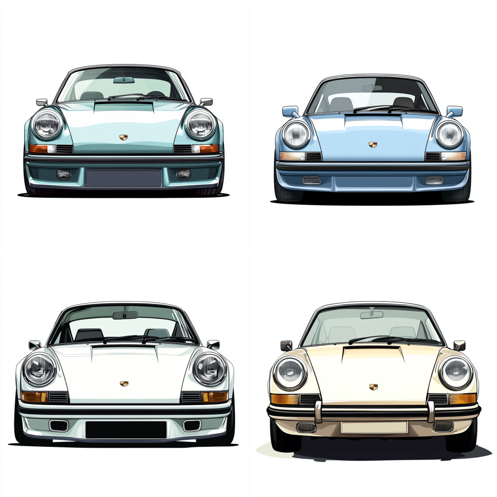 old porsche 911 Carrera RS,front view, in comic style with white background