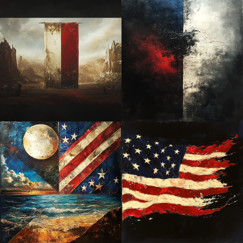The integration of the second image into the flag of the first image
