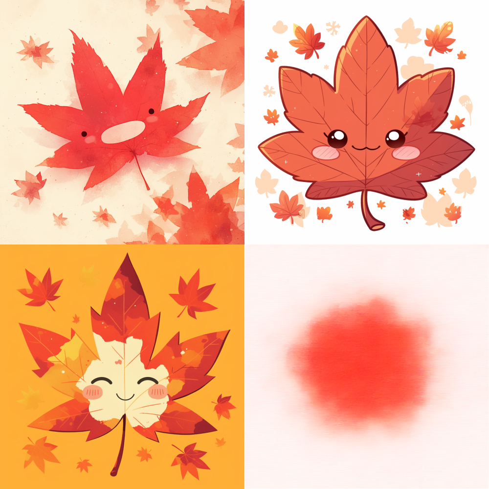 A cute red maple leaf with a smiling face, Maples in the background --niji