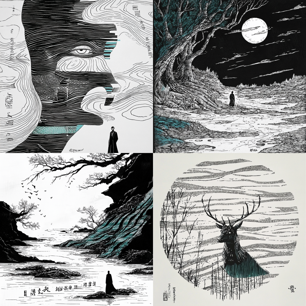 Imitating the reference image to generate this ink style line drawing requires a curved aesthetic < https://oc.superx.chat/img/1749556102469.png >