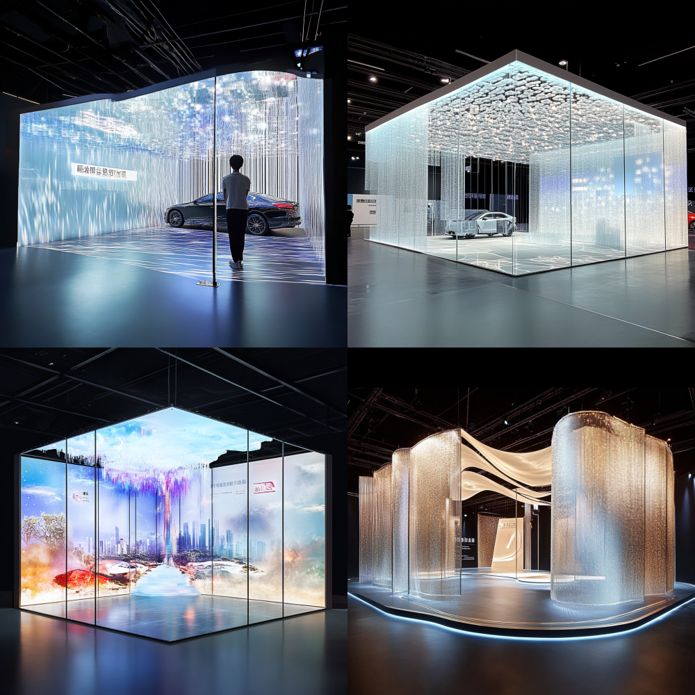 Set up a core art installation for exhibitors to take photos and check in, which can be related to a glass textured screen < https://oc.superx.chat/img/1749656931545.jpg >