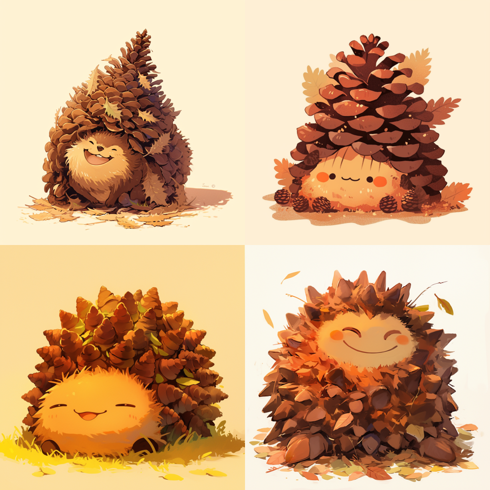 A cute smiling chestnut lying on the top of a pile of pine cones --niji