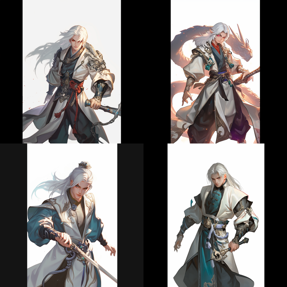 < https://oc.superx.chat/img/1749741407036.png > High detail, ultra-high quality, Unreal Engine, White hair,snake man,Wearing ancient Chinese clothing, The clothes have traditional Chinese patterns and patterns,There is a snake in the right upper arm,Holding a sword in my left hand,There are snake scales on his body --niji
