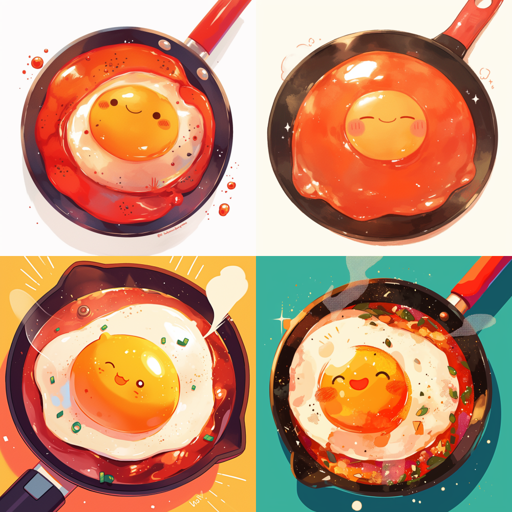 A cute smiling red braised poached egg in a pan --niji