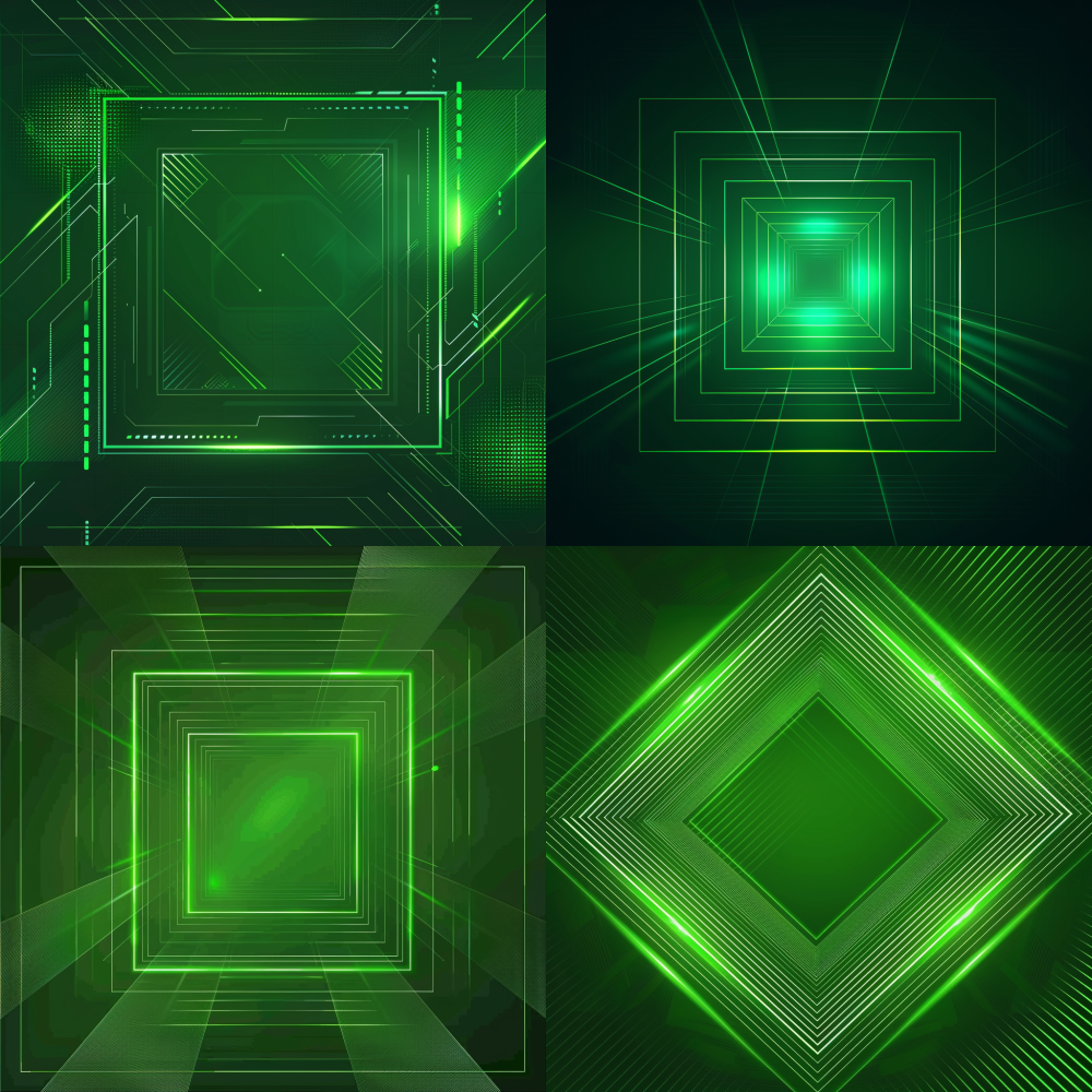 Minimalist sports tech poster background, 90x90cm, vibrant green color palette with subtle gradients, clean futuristic design with geometric transparency layers, clearly defined empty rectangular space at top 30% for title (prominent blank area), open central zone with soft shadow framing for product images (distinct placement area), sleek line patterns radiating from center, ultra-thin glowing accents, matte and glossy contrast, professional exhibition backdrop, 8k detailed render --v 6 --ar 1:1 --style raw