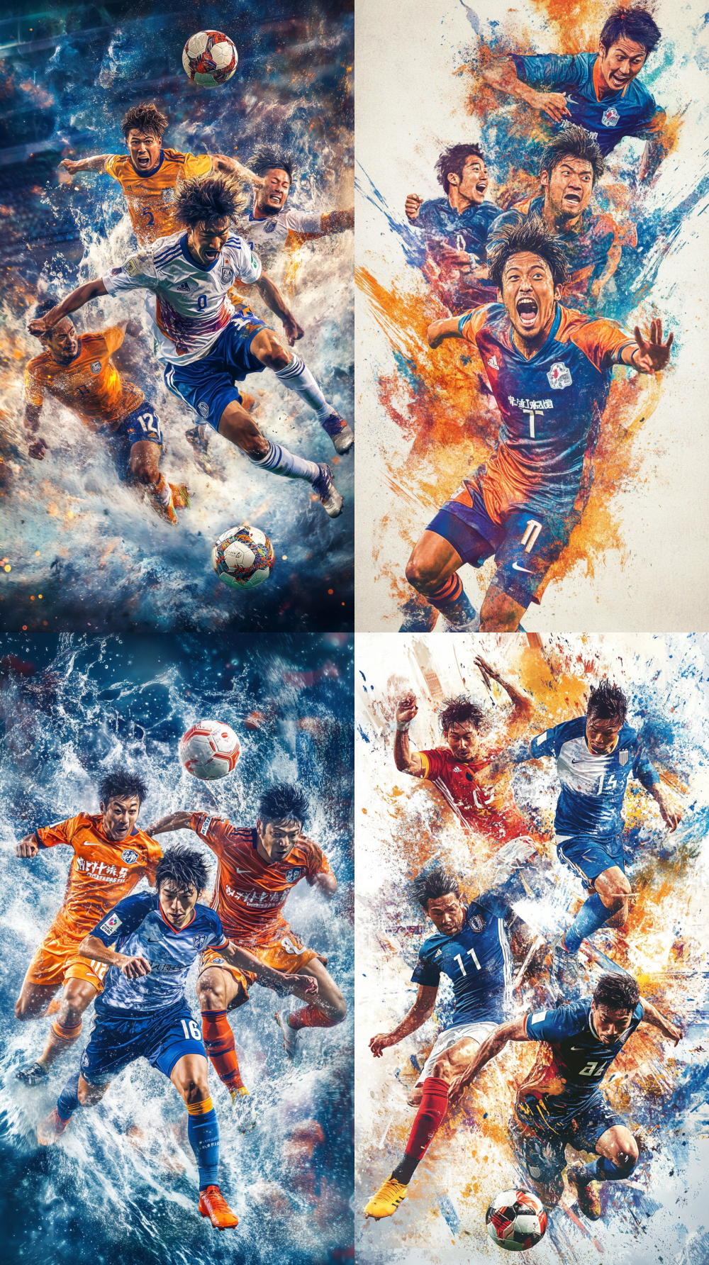A captivating promotional poster for the Japanese Professional Football League match between Niigata Albirex and Yokohama F. Marinos, featuring dynamic action and vibrant colors that embody the spirit of competition and teamwork. --ar 9:16