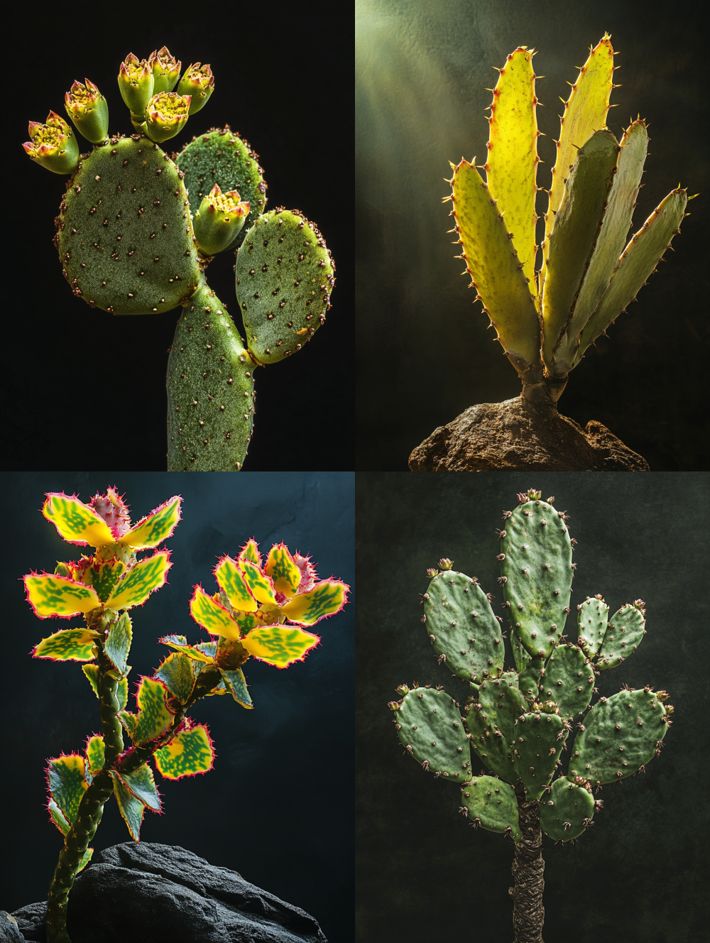 National Geographic magazine-style photograph of Euphorbia trigona, cinematic lighting and color grading, --ar 3:4