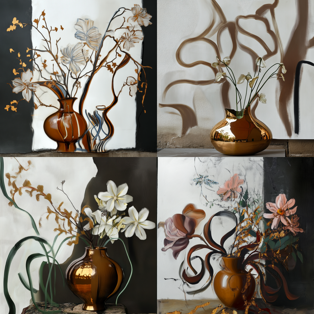 The composition remains unchanged Flowers, vases, gold ornaments < https://oc.superx.chat/img/1749995853483.png >