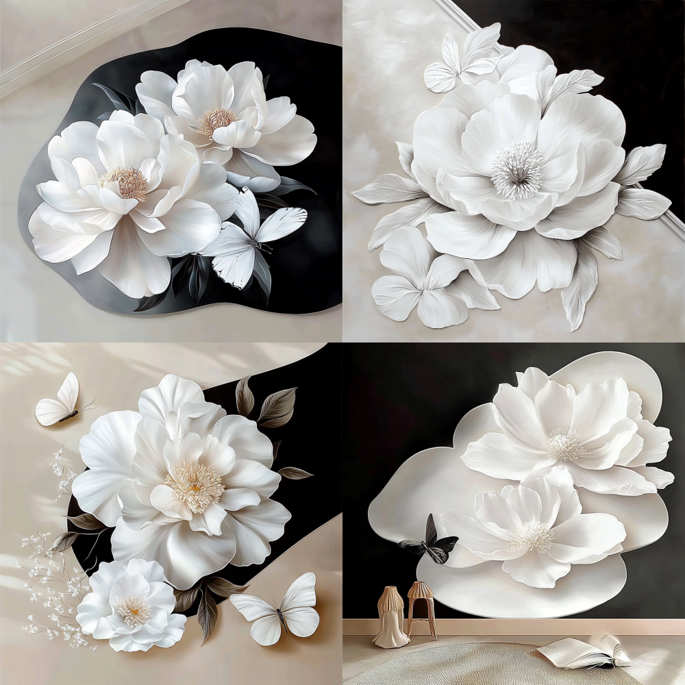 White flowers and white butterflies, textured white background, oil painting style white peony, matched with white contours, textured, white peony, white peony details, butterfly details, delicate and clean texture, clean, high-definition image quality < https://oc.superx.chat/img/1750085311442.png > 5D5D5D5D5D