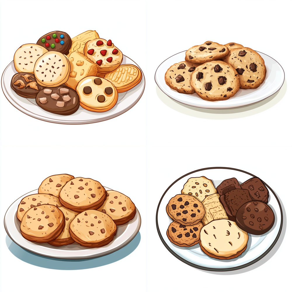 A plate of cookies with cartoon style white background