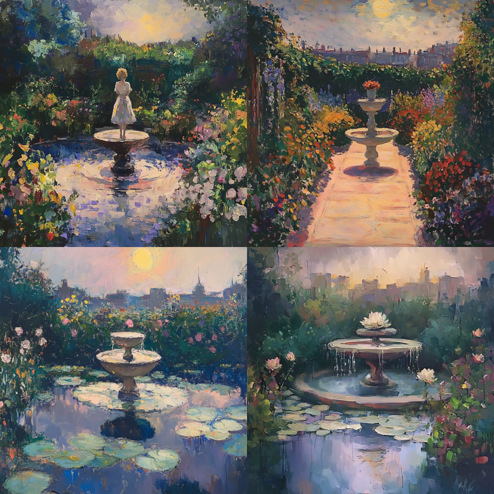 Monet's visual style < https://oc.superx.chat/img/1750085963966.jpg > --ar 1:1