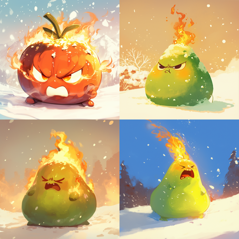 An cute angry and burning wax gourd, the background is snowfield --niji