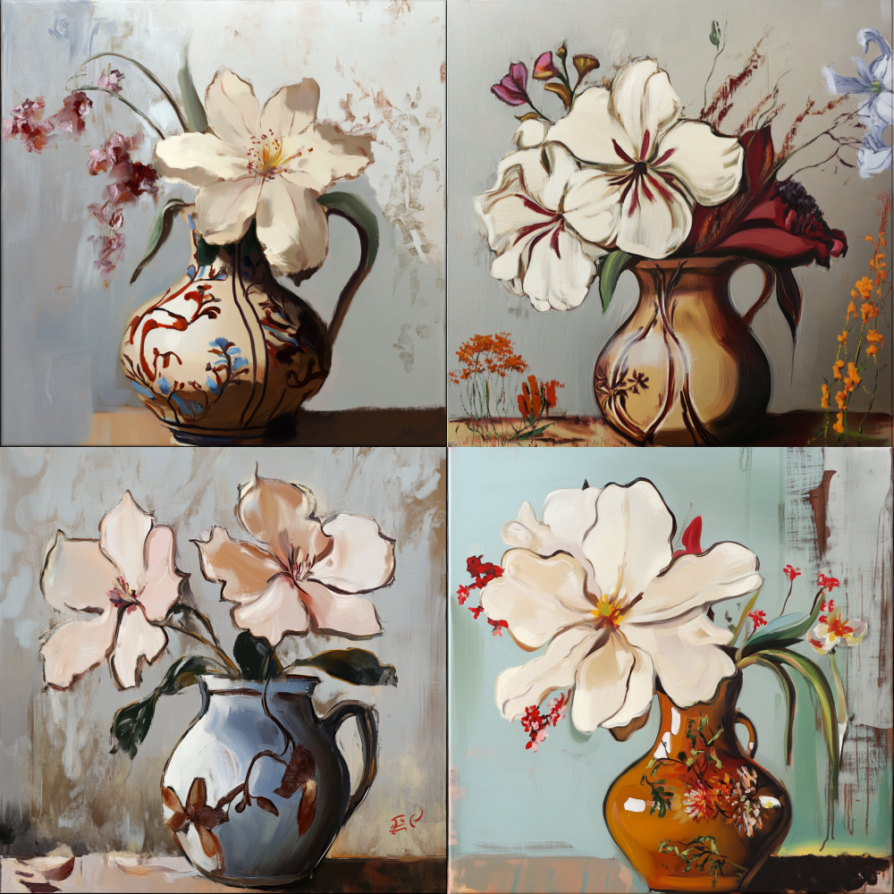 Oil Painting Flowers, vases, < https://oc.superx.chat/img/1750097930576.png >