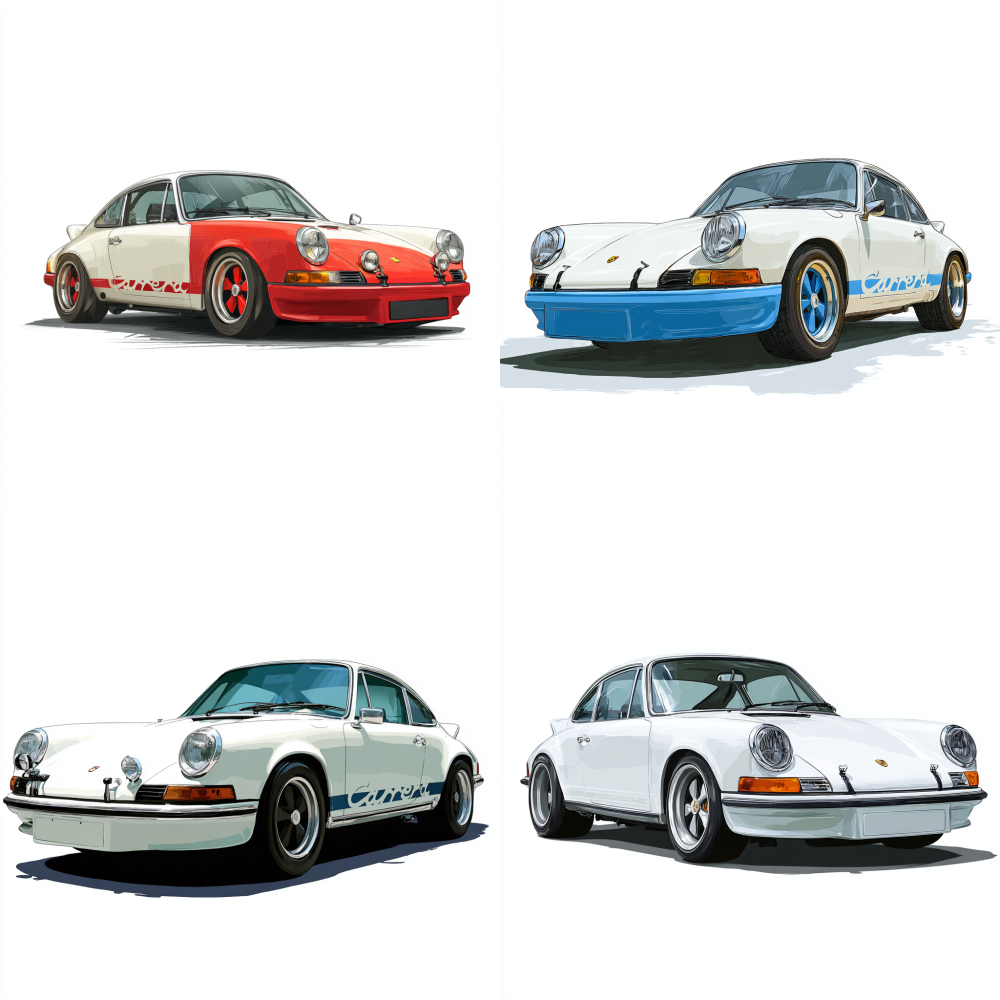 old porsche 911 Carrera RS in cartoon style white background