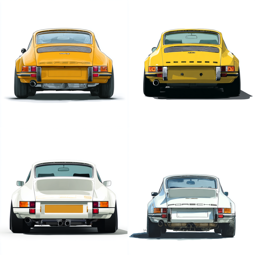 old porsche 911 Carrera RS in cartoon style back view white background