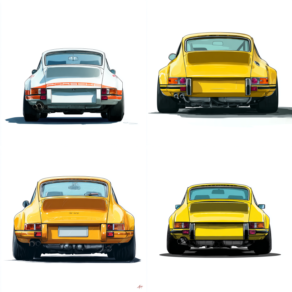 old porsche 911 Carrera RS in cartoon style rear view white background