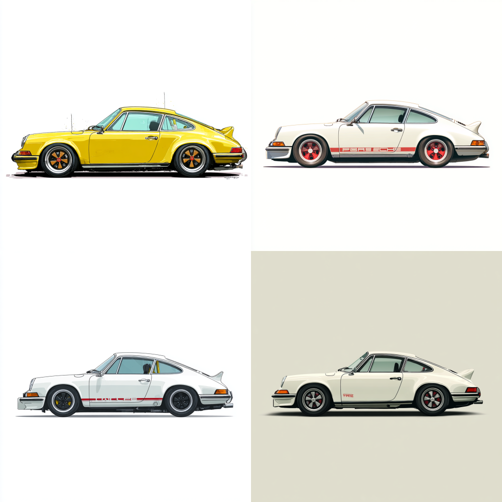 old porsche 911 Carrera RS in cartoon style side view white background