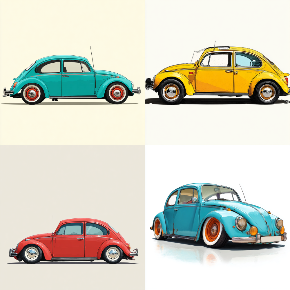 volkswagen beetle in cartoon style side view white background