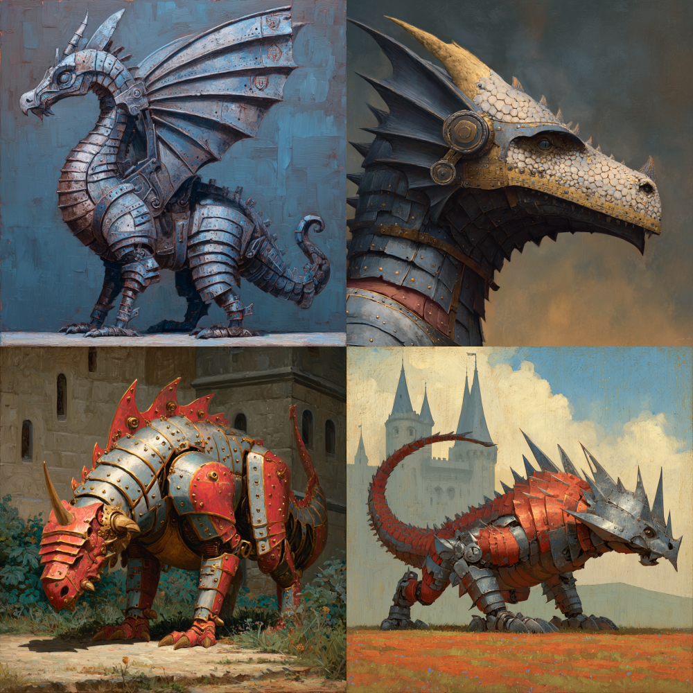 iron armored wyvern, oil painting style