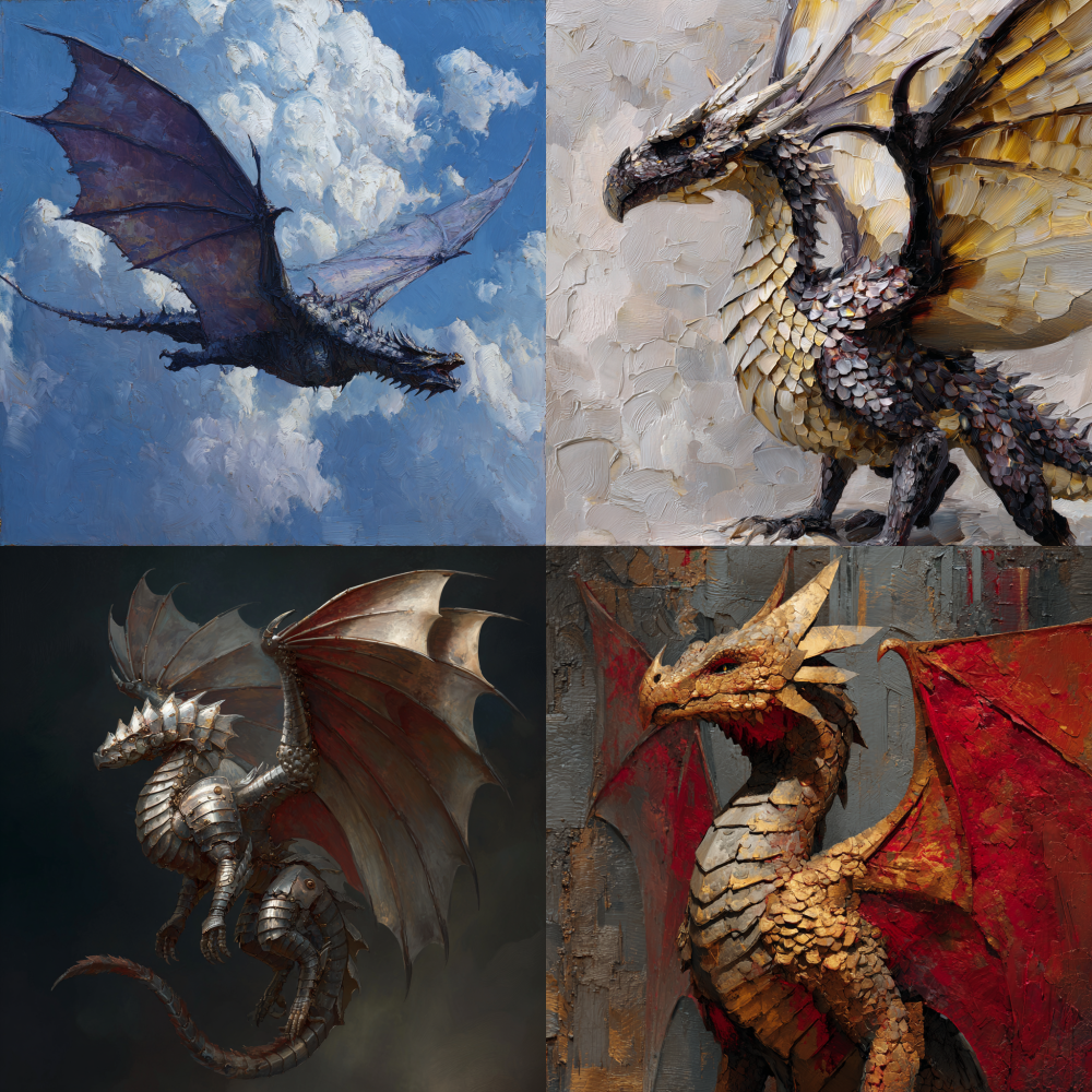 iron armored wings wyvern, oil painting style