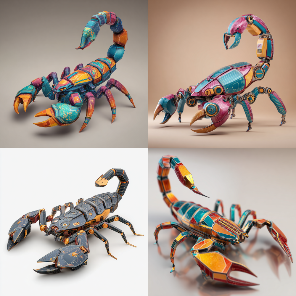 Toy scorpion, simulation, cartoon style, lines, cool, high-end colors, design sense, angular elements, high-end sense