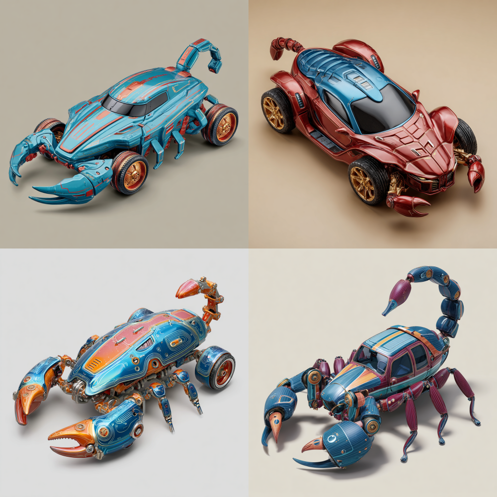 Toy scorpion, simulation, cartoon style, car lines, cool, high-end colors, design sense, angular elements, high-end sense