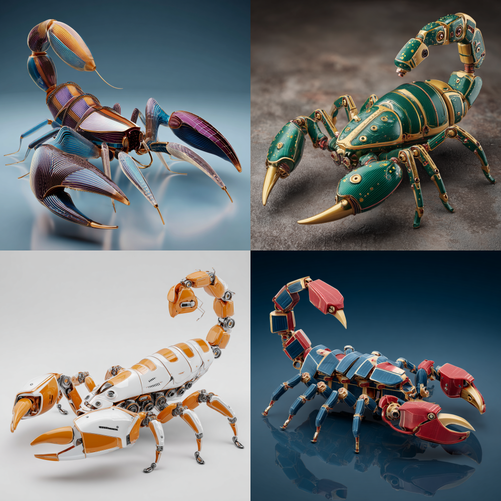 Toy scorpion, simulation, cartoon style, rich lines, cool, high-end colors, design sense, angular elements, high-end sense