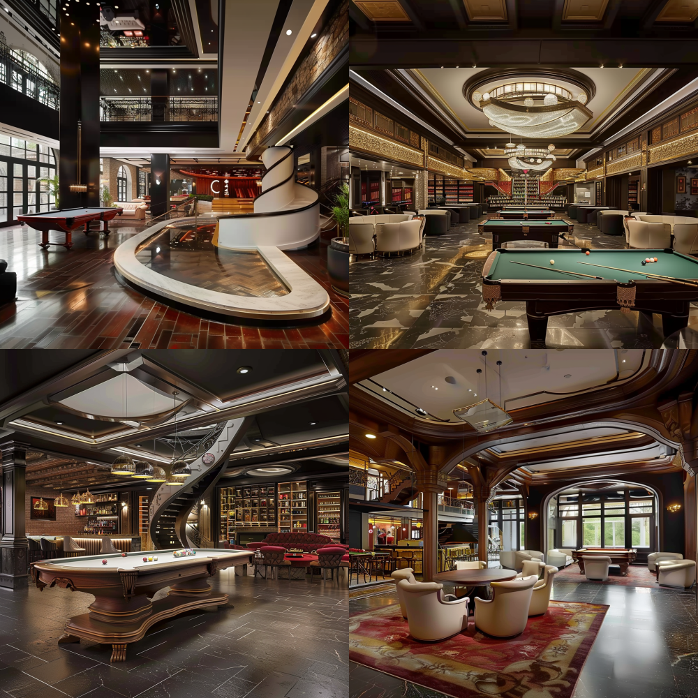 < https://oc.superx.chat/img/1753495601802.jpg > Creative Billiards Room Hall Design --v 6