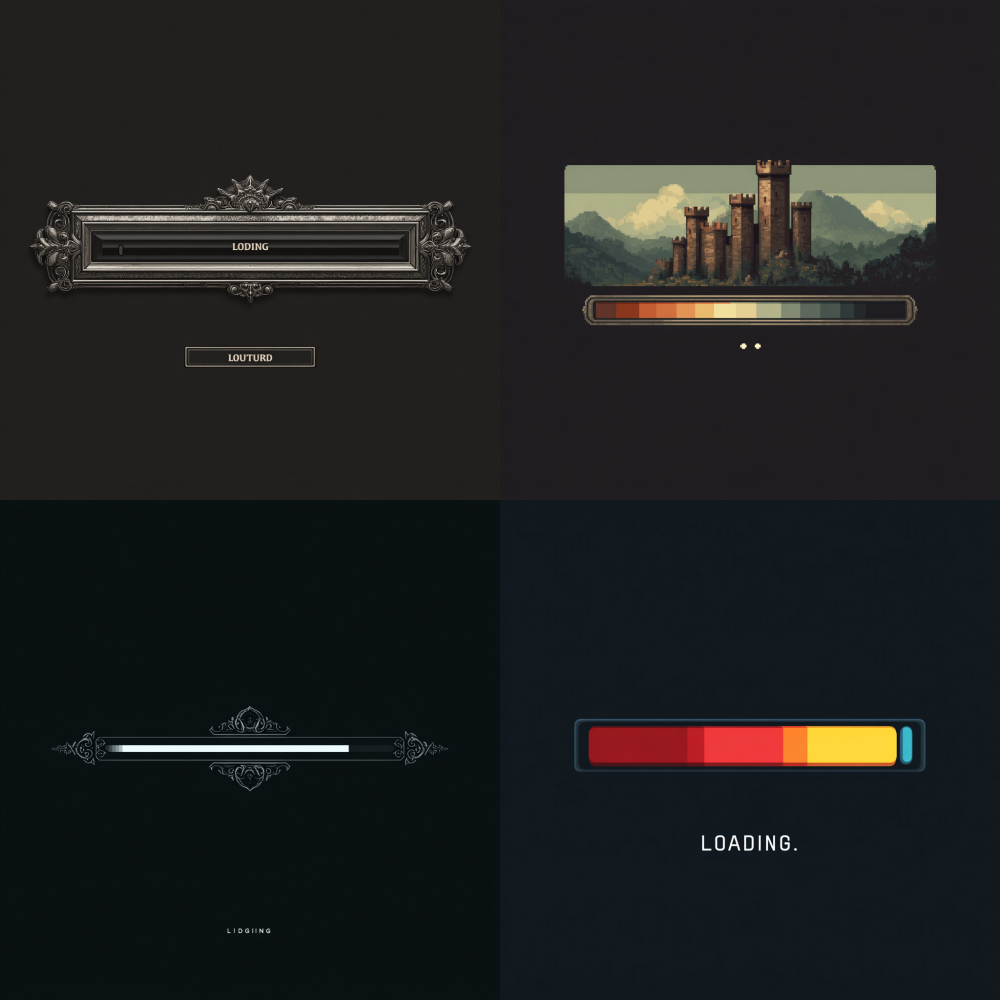 Medieval European style game loading progress bar, minimalist, modern, advanced