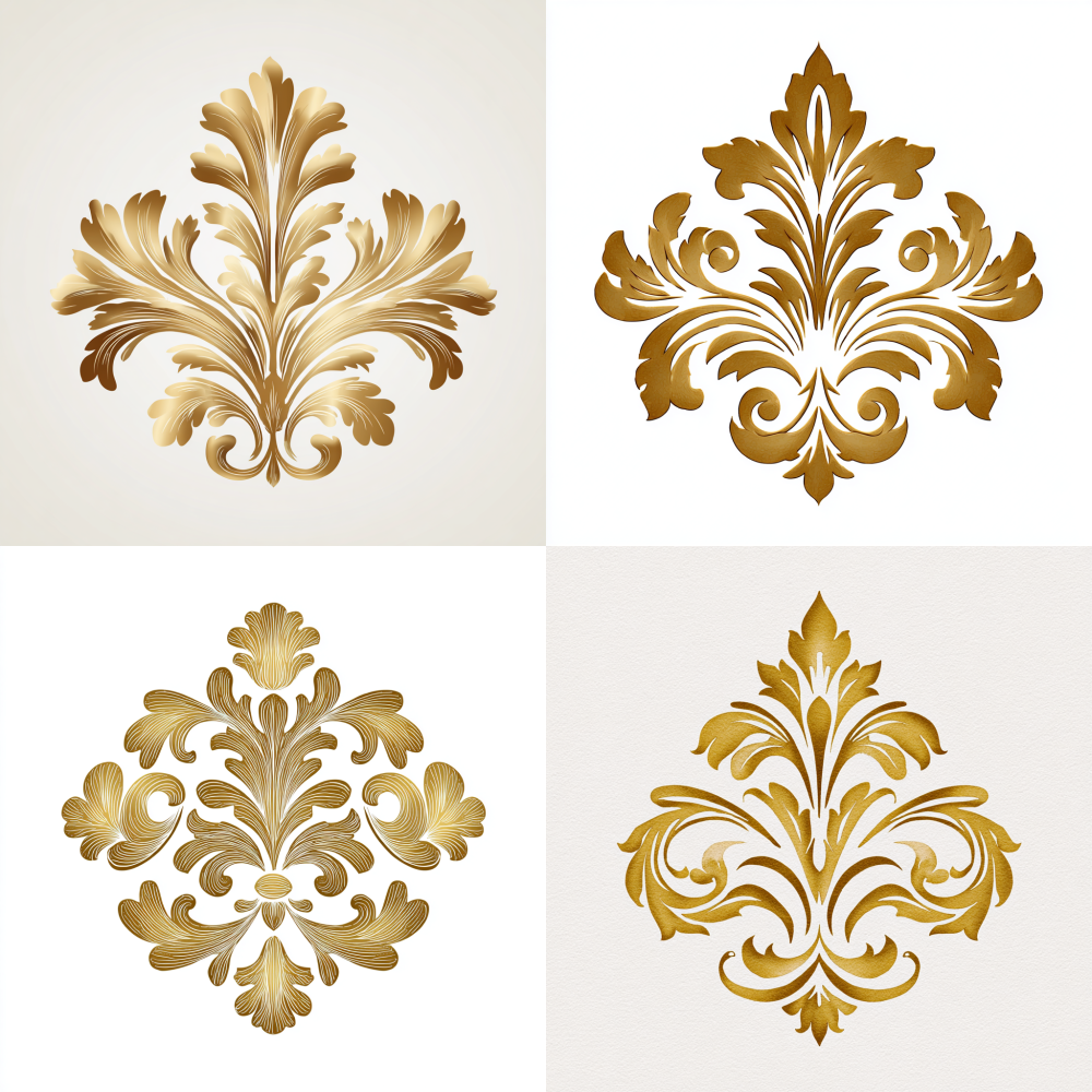 A vector graphic of an acanthus ornament, a symmetrical design with Golden on a white background, in a hand-drawn style, with a simple and elegant look, symmetrical.