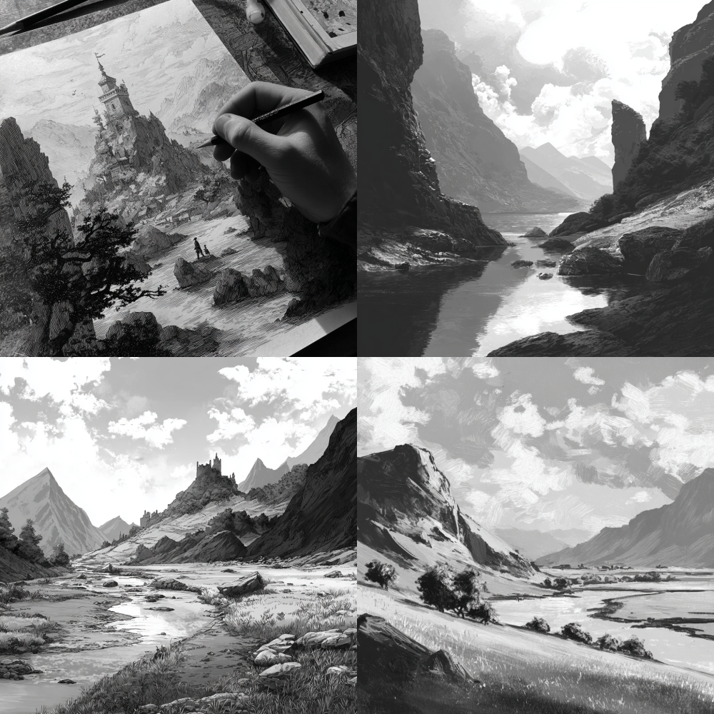 Generate a black and white sketch of the scenery, with no hands in the picture