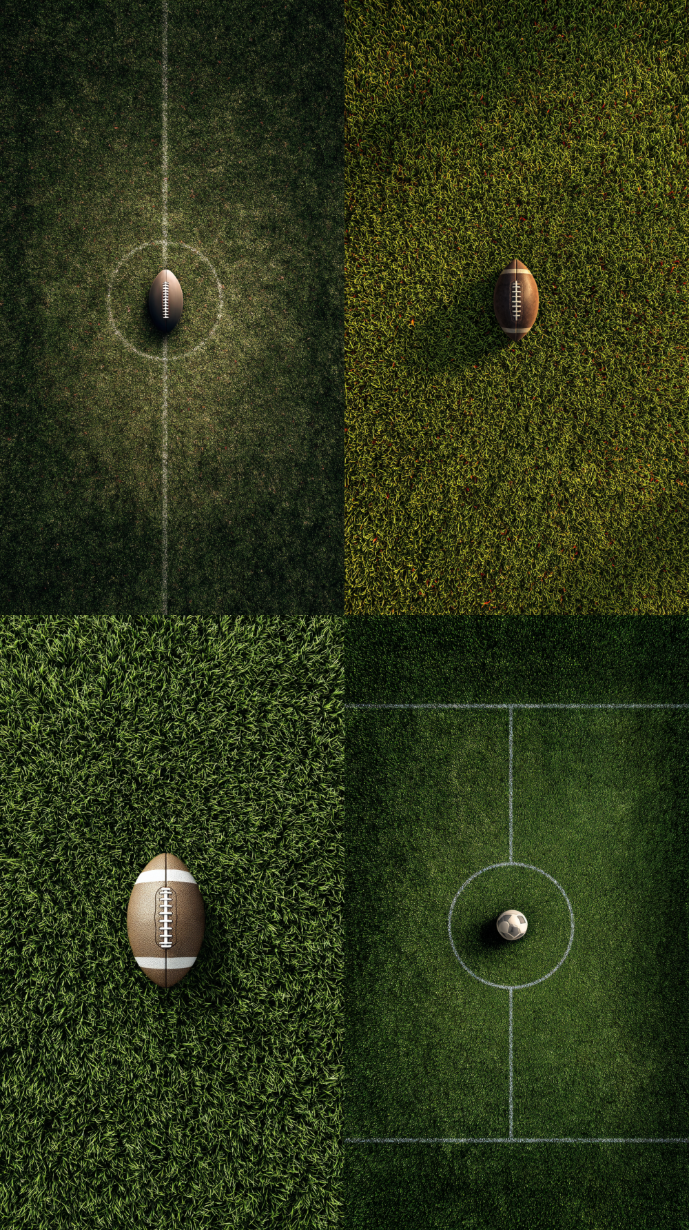 On the football field grass, a football is located in the center of the picture, in a hyper realistic style --ar 9:16