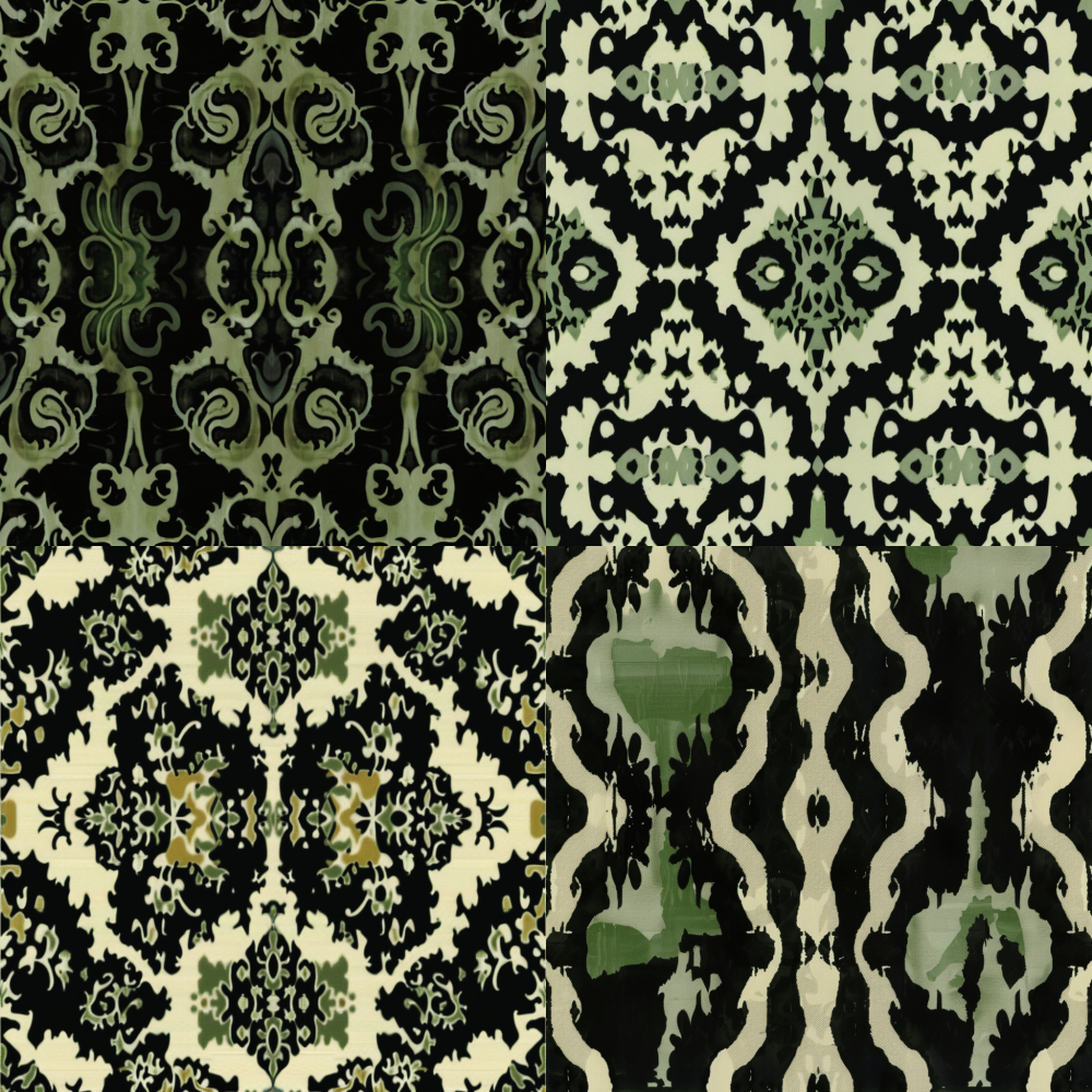 Abstract retro flat pattern, Italian style, green background, black pattern, repeated < https://oc.superx.chat/img/1756922956858.jpeg > --v 6