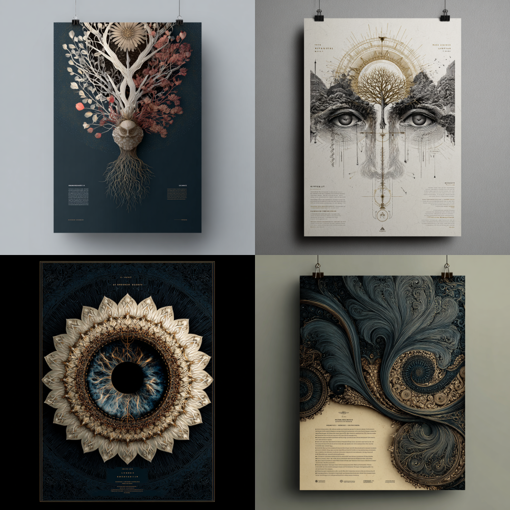 A stunning single poster design, featuring a captivating and intricate visual composition that draws attention to the details, ensuring clarity and elegance in the text at the top.