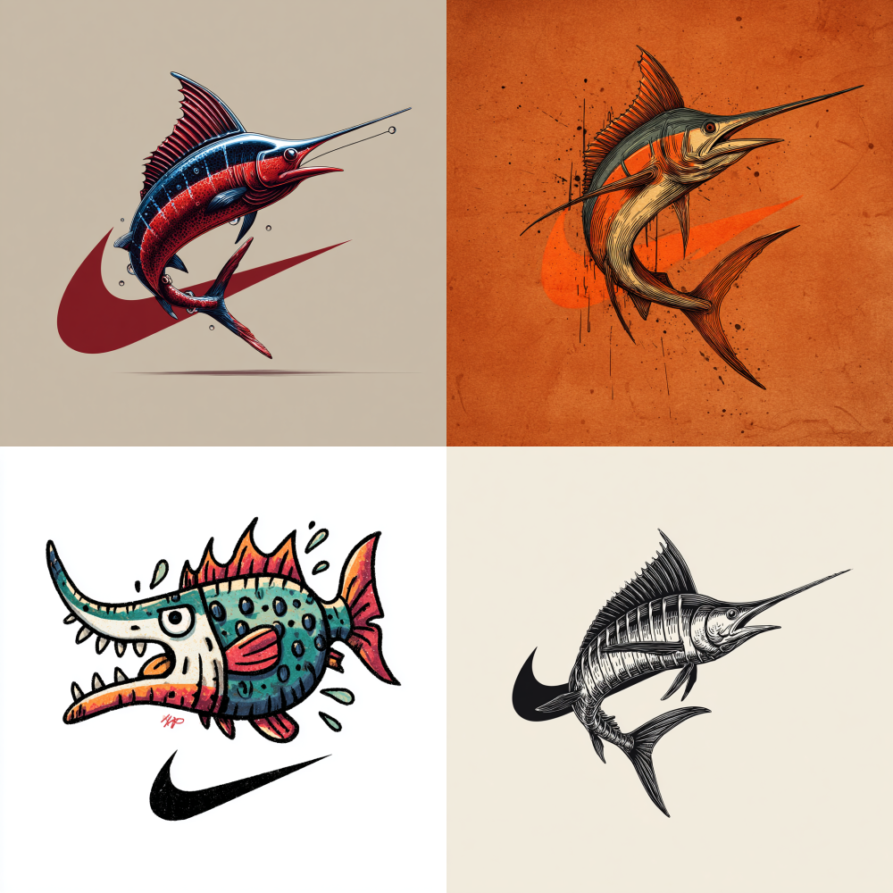 A NIKE LOGO incorporates elements of Swordfish , Simple and cartoonish.