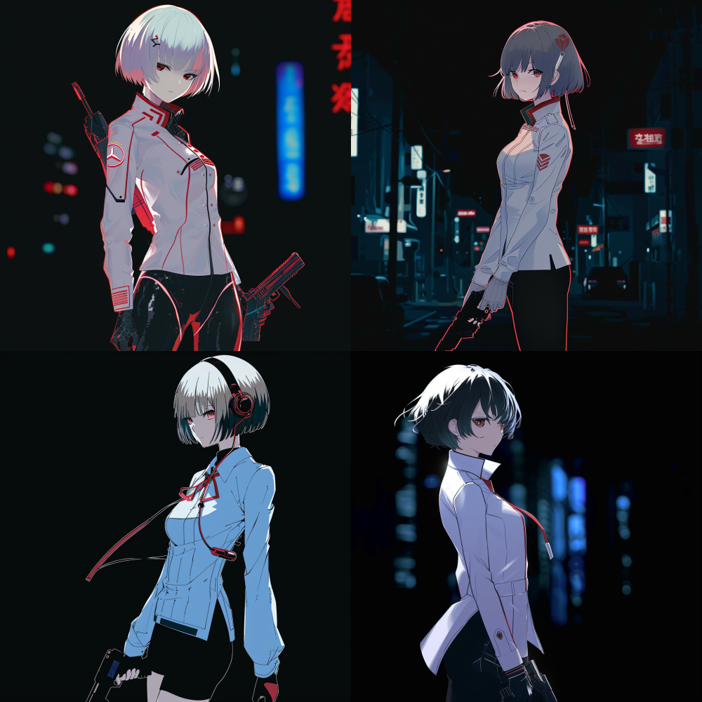 Japanese anime style < https://oc.superx.chat/img/1758968938946.png > The silhouette of a woman with sharp short hair and a tall figure, dressed in a sharp blue and black suit, holding a tablet computer in her hand. She turned her head slightly and stared at the person behind her with cold eyes. In front of her was a concept running car parkedHyper qualityFull Length Shot --v 6
