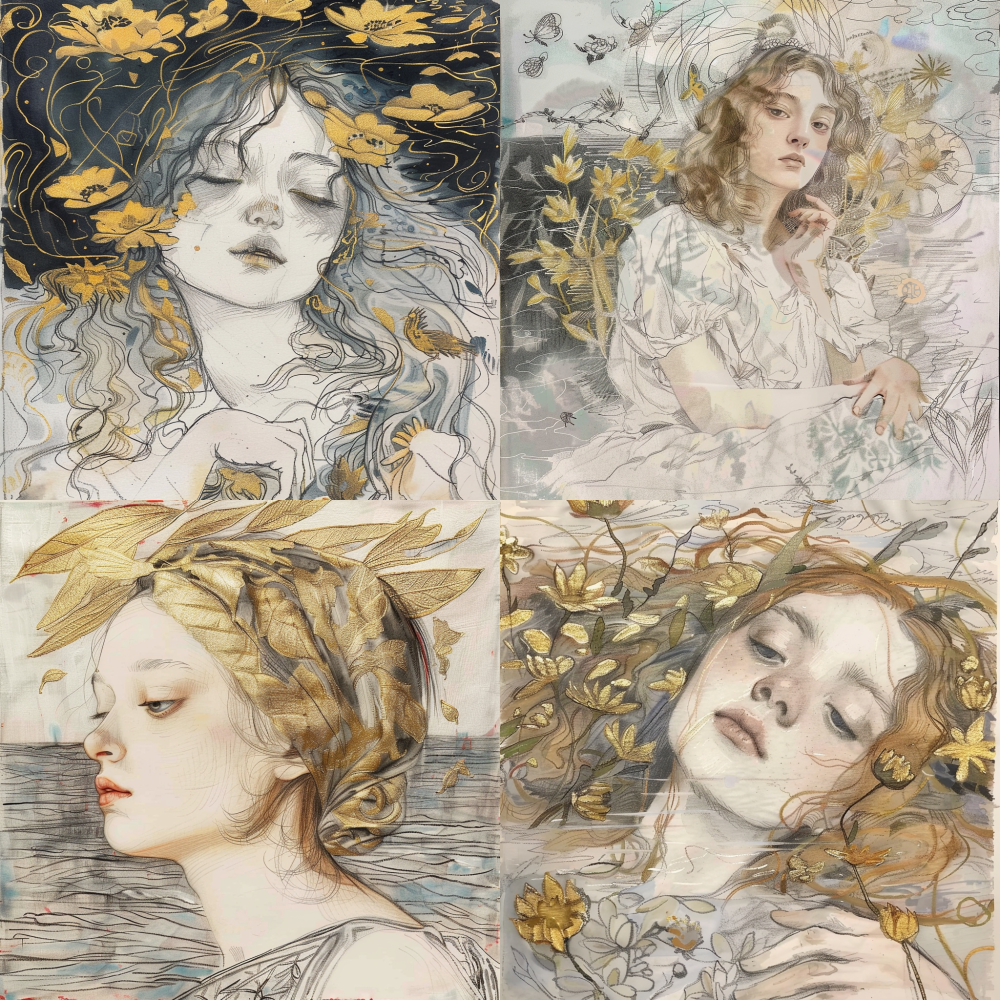 Match the minimalist border of Mucha, glass texture, macaron color tone, and gold foil pigment embellishment < https://oc.superx.chat/img/1758967214626.jpg >  --v 6