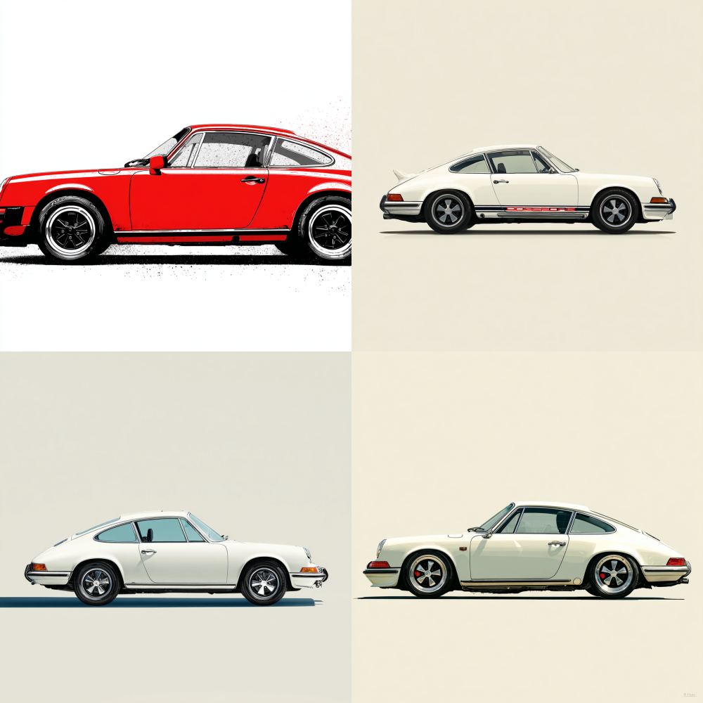 The first generation Porsche has a comic style side profile with a white background 911