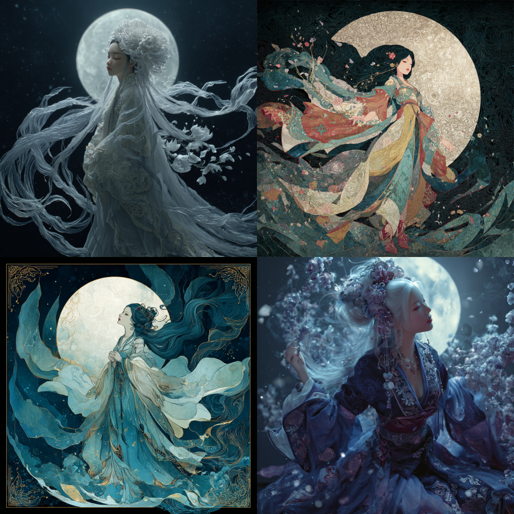 Enchanting female yōkai, ethereal beauty, mystical night, intricate details, flowing garments, moonlit ambiance, captivating aura, otherworldly elegance.