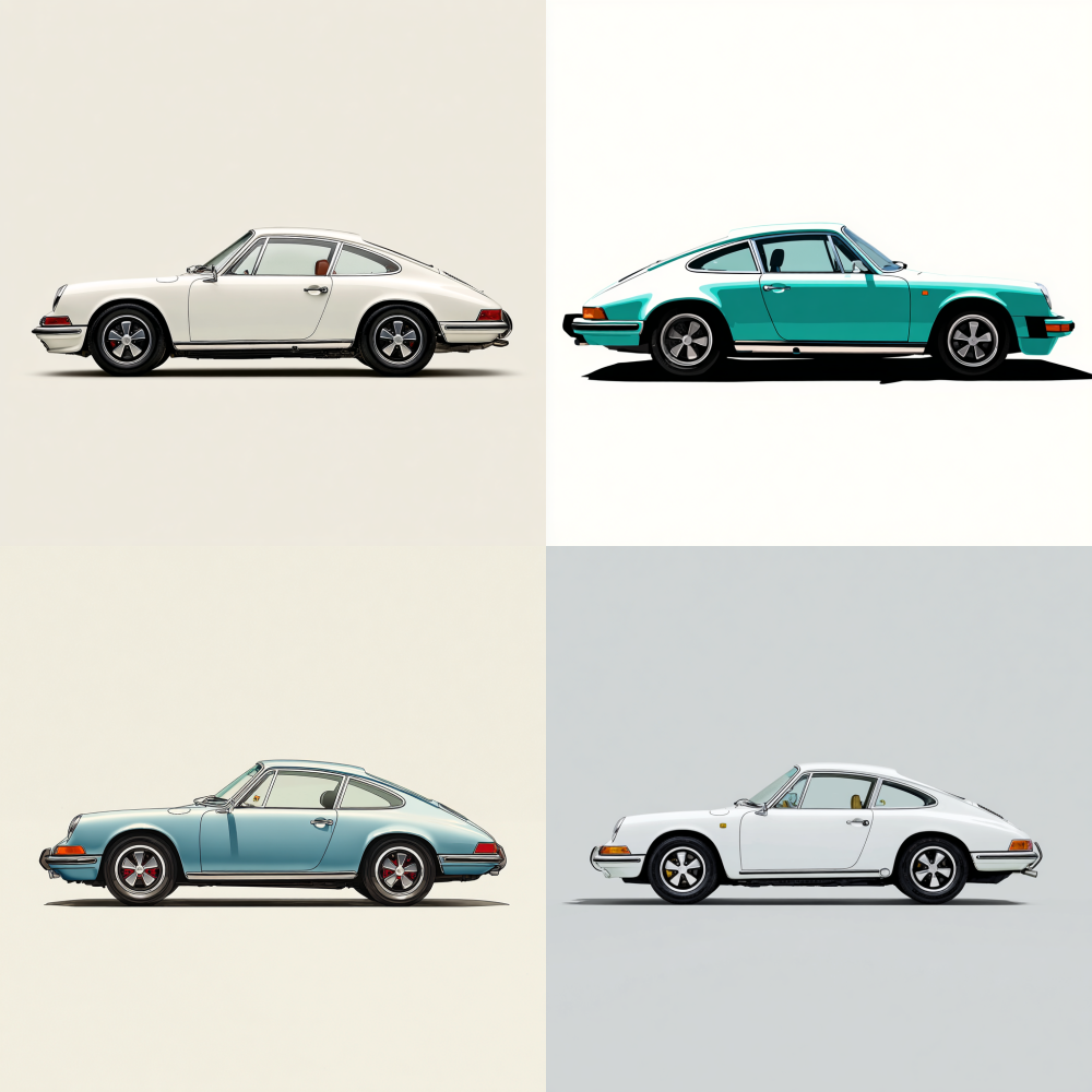 The first generation Porsche has a cartoon style side profile with a white background 911   