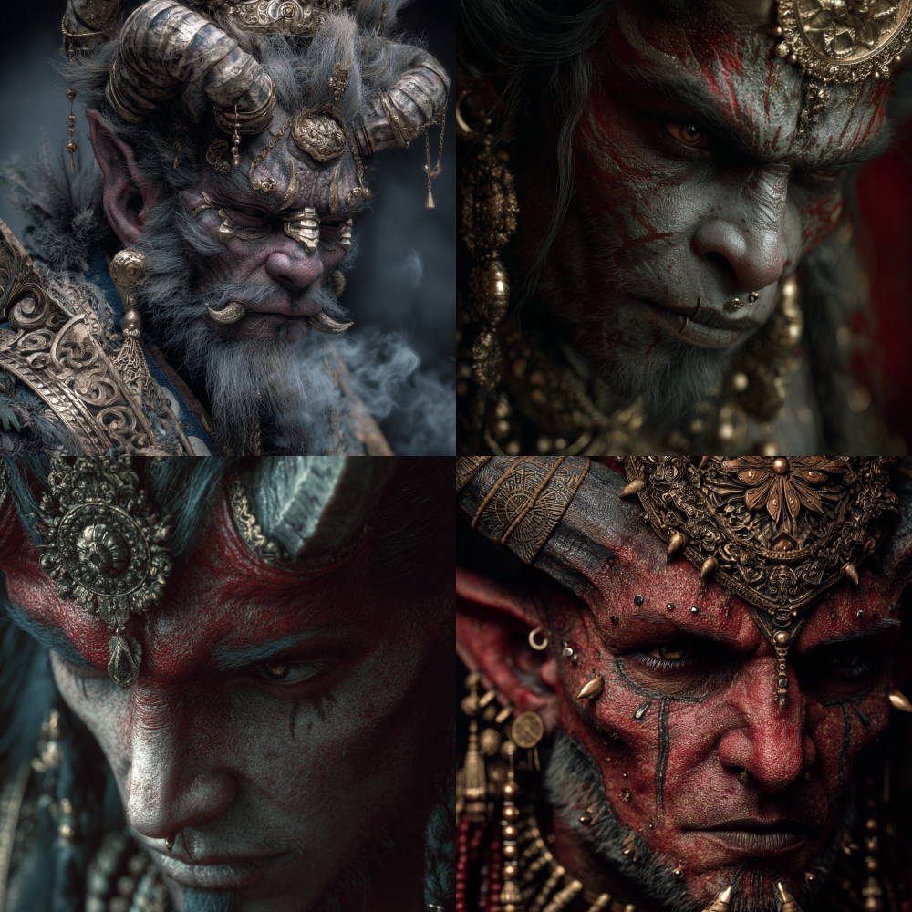 A realistic depiction of an Eastern man-eating Yasha demon, infused with intricate details and an ethereal atmosphere.